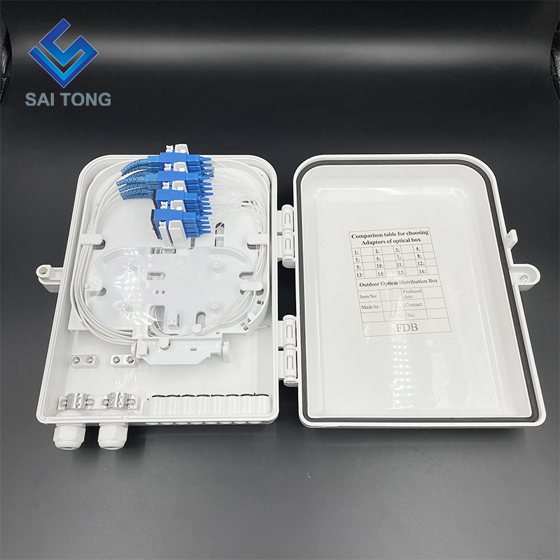 Sản xuất tại Trung Quốc Hộp thiết bị đầu cuối thiết bị sợi quang FDB Hộp phân phối cáp quang ftth 16 lõi trong nhà / ngoài trời với bộ chuyển đổi SC 16 chiếc