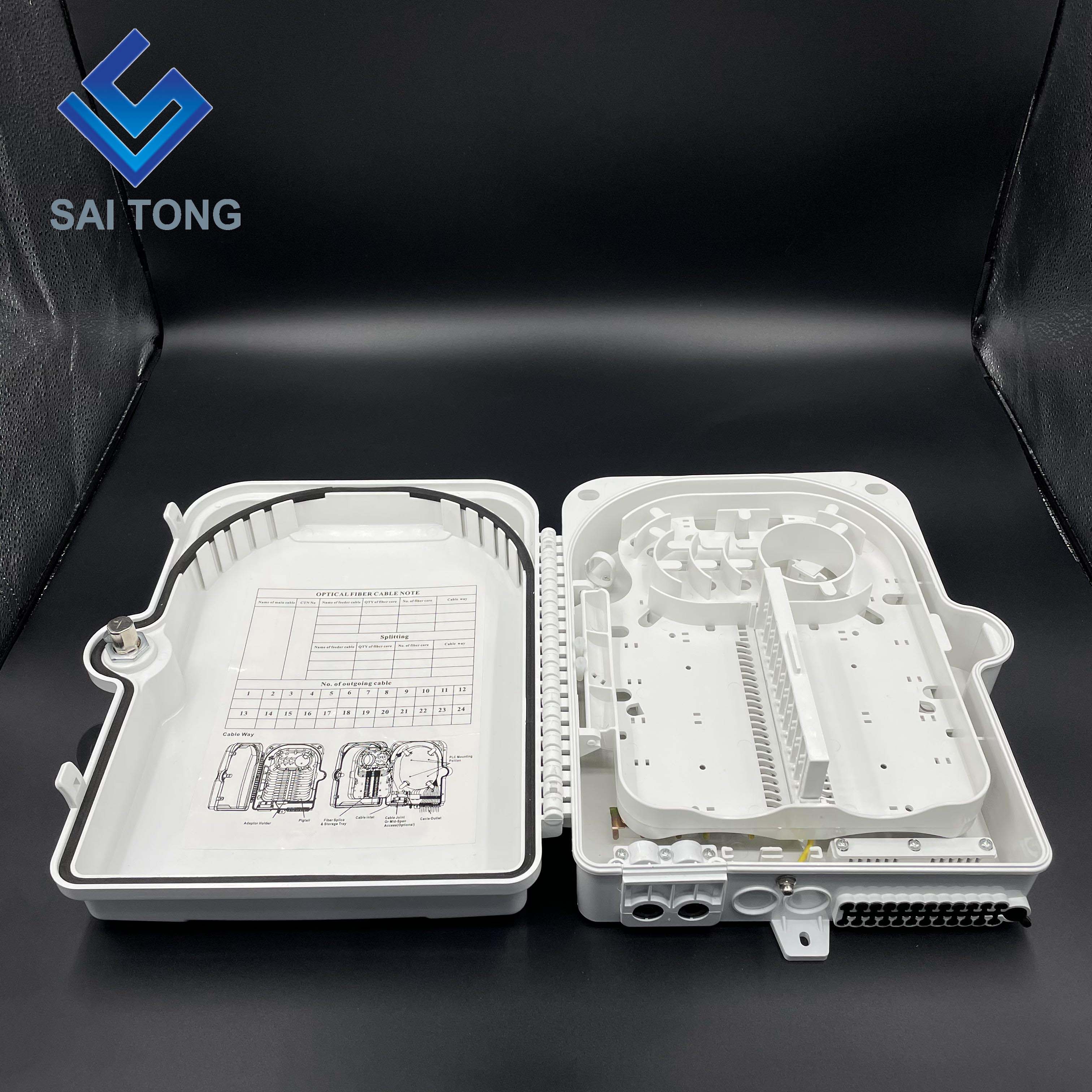 Hộp phối quang Saitong 24 Core Hộp bảo vệ cáp quang 4 in 24 out chất liệu ABS Hộp đấu nối cáp quang 24 lõi