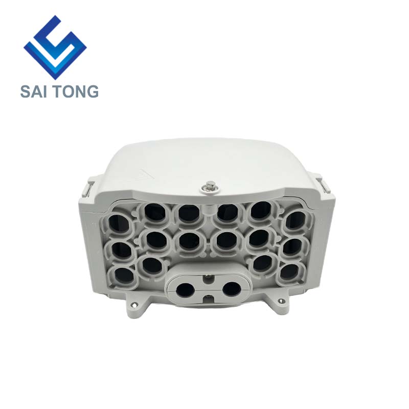 FTTH Saitong IP65 Hộp đầu cuối cáp quang 16 lõi PC + Vật liệu ABS Hộp phân phối 16 cổng ngoài trời có 2 khay