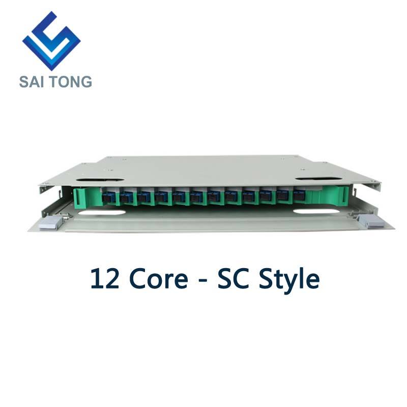 SaiTong FTTH 19 Inch Rack Mount Tủ 12 cổng SC/FC ODF 1 U 12 lõi Khung phân phối sợi quang Tùy chọn Full Load