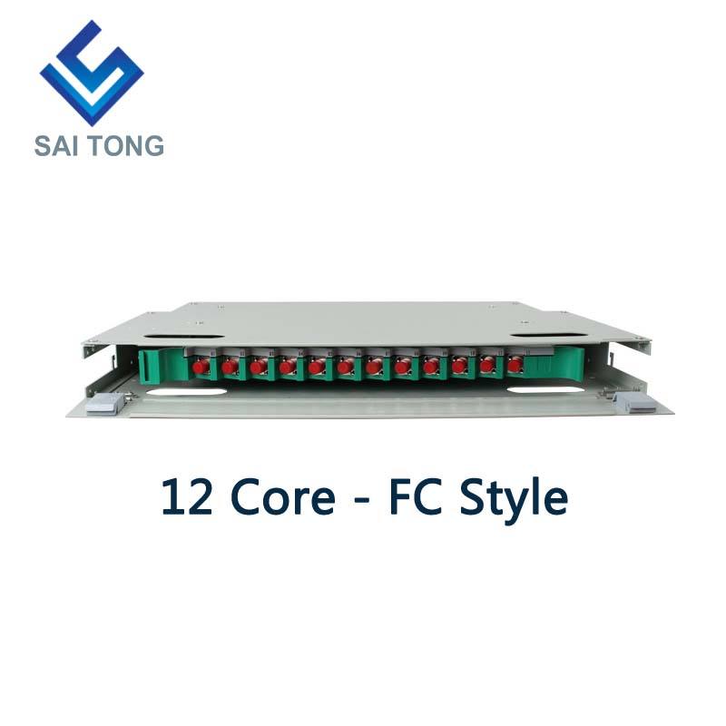 SaiTong FTTH 19 Inch Rack Mount Tủ 12 cổng SC/FC ODF 1 U 12 lõi Khung phân phối sợi quang Tùy chọn Full Load