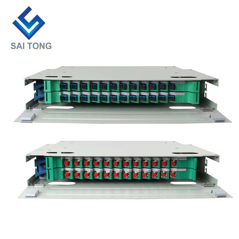 SaiTong FTTH 19 Inch Rack Mounting Tủ 24 cổng SC/FC ODF 2 U 24 core Khung phân phối sợi quang Tùy chọn Full Load