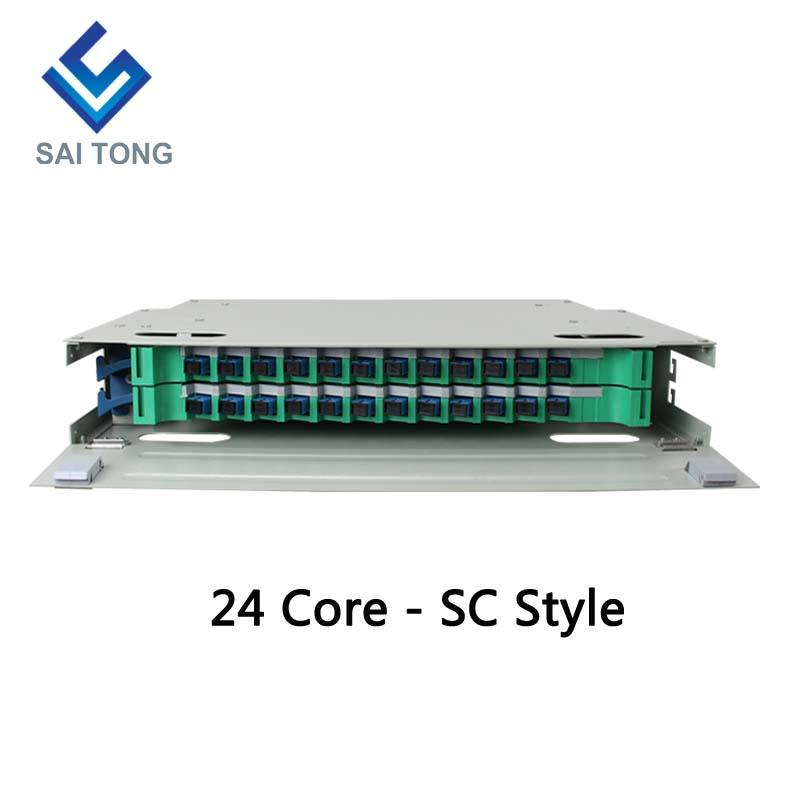 SaiTong FTTH 19 Inch Rack Mounting Tủ 24 cổng SC/FC ODF 2 U 24 core Khung phân phối sợi quang Tùy chọn Full Load