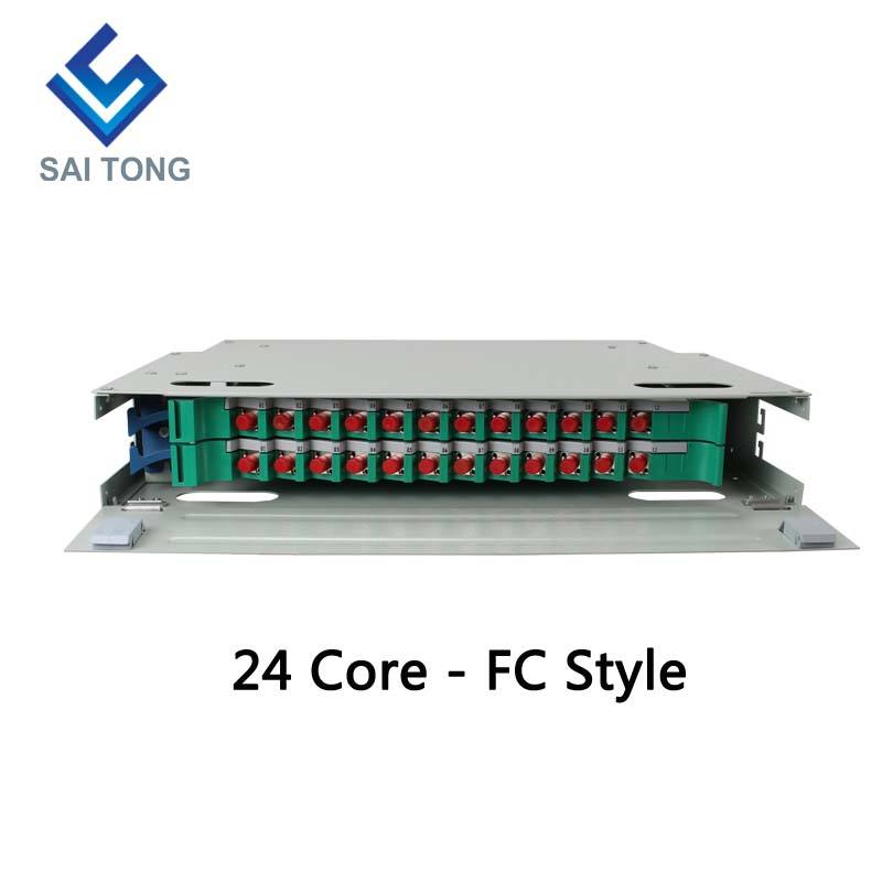 SaiTong FTTH 19 Inch Rack Mounting Tủ 24 cổng SC/FC ODF 2 U 24 core Khung phân phối sợi quang Tùy chọn Full Load