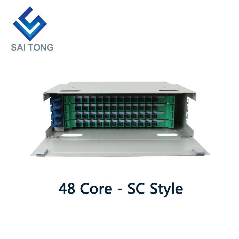 SaiTong FTTH 19 Inch Rack Mount Tủ 48 cổng SC/FC ODF 4 lõi U 48 Khung phân phối cáp quang Tùy chọn Full Load