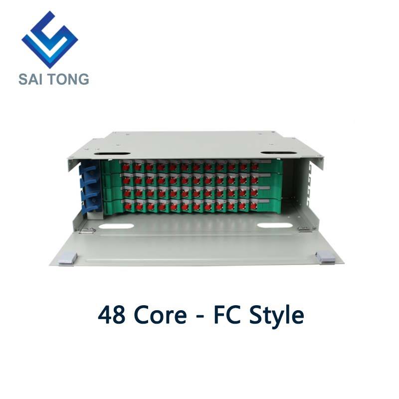 SaiTong FTTH 19 Inch Rack Mount Tủ 48 cổng SC/FC ODF 4 lõi U 48 Khung phân phối cáp quang Tùy chọn Full Load