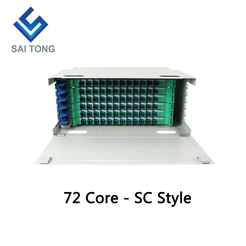 SaiTong FTTH 19 Inch Rack Mount Tủ 72 cổng SC/FC ODF 6 lõi U 72 Khung phân phối cáp quang Tùy chọn Full Load