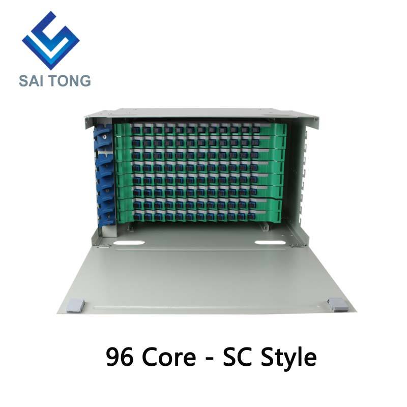 FTTH 19 Inch Rack Mount Tủ 96 cổng SC/FC ODF 8U 96 lõi Khung phân phối sợi quang ngoài trời Giá tùy chọn Tải trọng đầy đủ