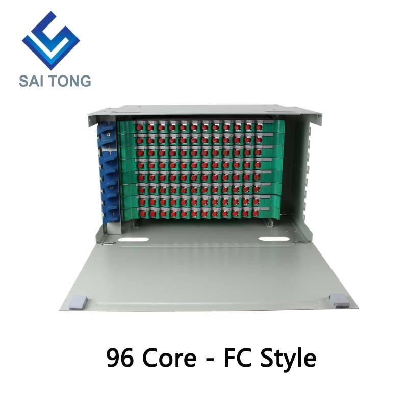 FTTH 19 Inch Rack Mount Tủ 96 cổng SC/FC ODF 8U 96 lõi Khung phân phối sợi quang ngoài trời Giá tùy chọn Tải trọng đầy đủ